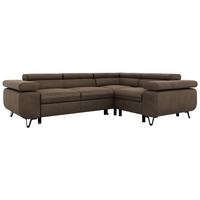 ECKSOFA FALCO L - Braun Velvet - Rechts Seite - Dunkelbraun/Schwarz, Textil/Metall (268/197cm) - MKS