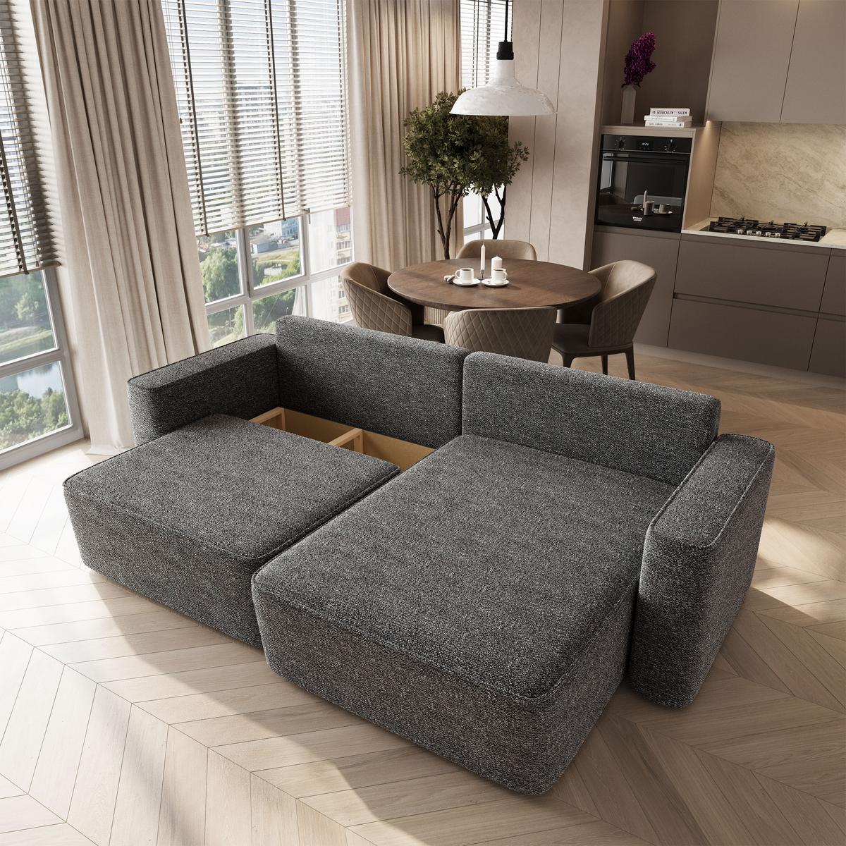 ECKSOFA BELISE BL Grau Chenille mit Schlaffunktion - Grau, Holz/Textil (252/162cm) - MASSENO