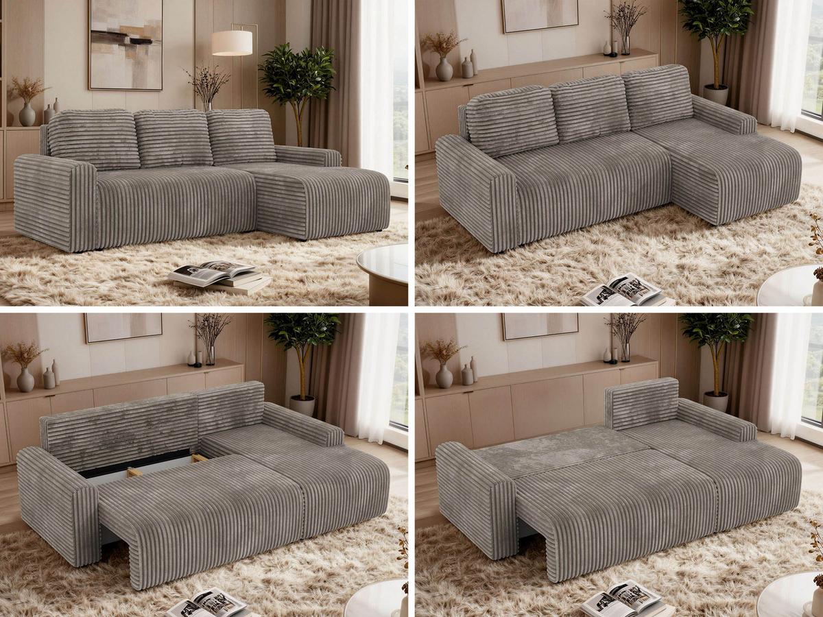 ECKSOFA NESSARO L Hellbraun Cord - Rechts Seite - Hellbraun/Schwarz, Kunststoff/Textil (151/244cm) - MKS
