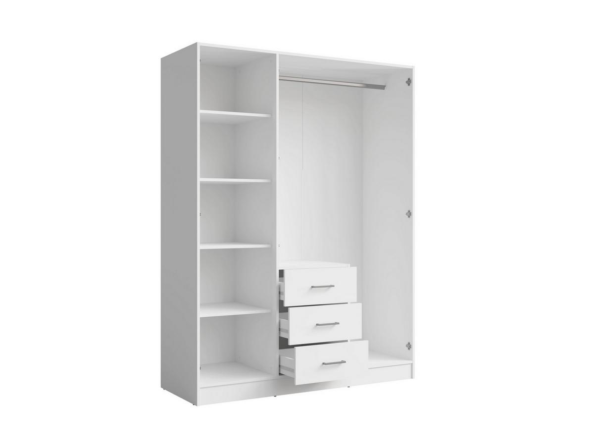 DREHTÜRENSCHRANK NEVARIS 150,5/200,5/58cm 3-türig mit Spiegel Weiß - Weiß, Holzwerkstoff (150.5/200.5/58cm) - MASSENO