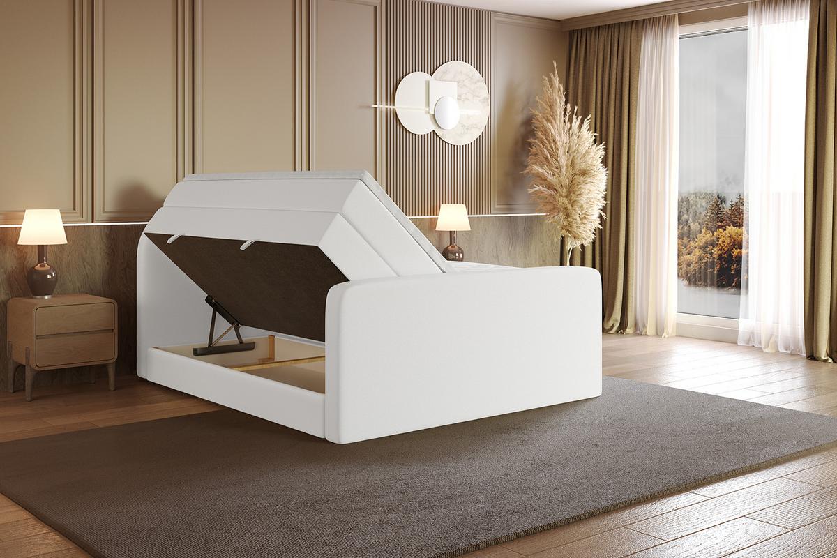 BOXSPRINGBETT mit Matratze und Lattenrost - NOX-Z KING-200x200 - Weiß Kunstleder - Weiß, Holzwerkstoff (200/200cm) - ALTDECOR
