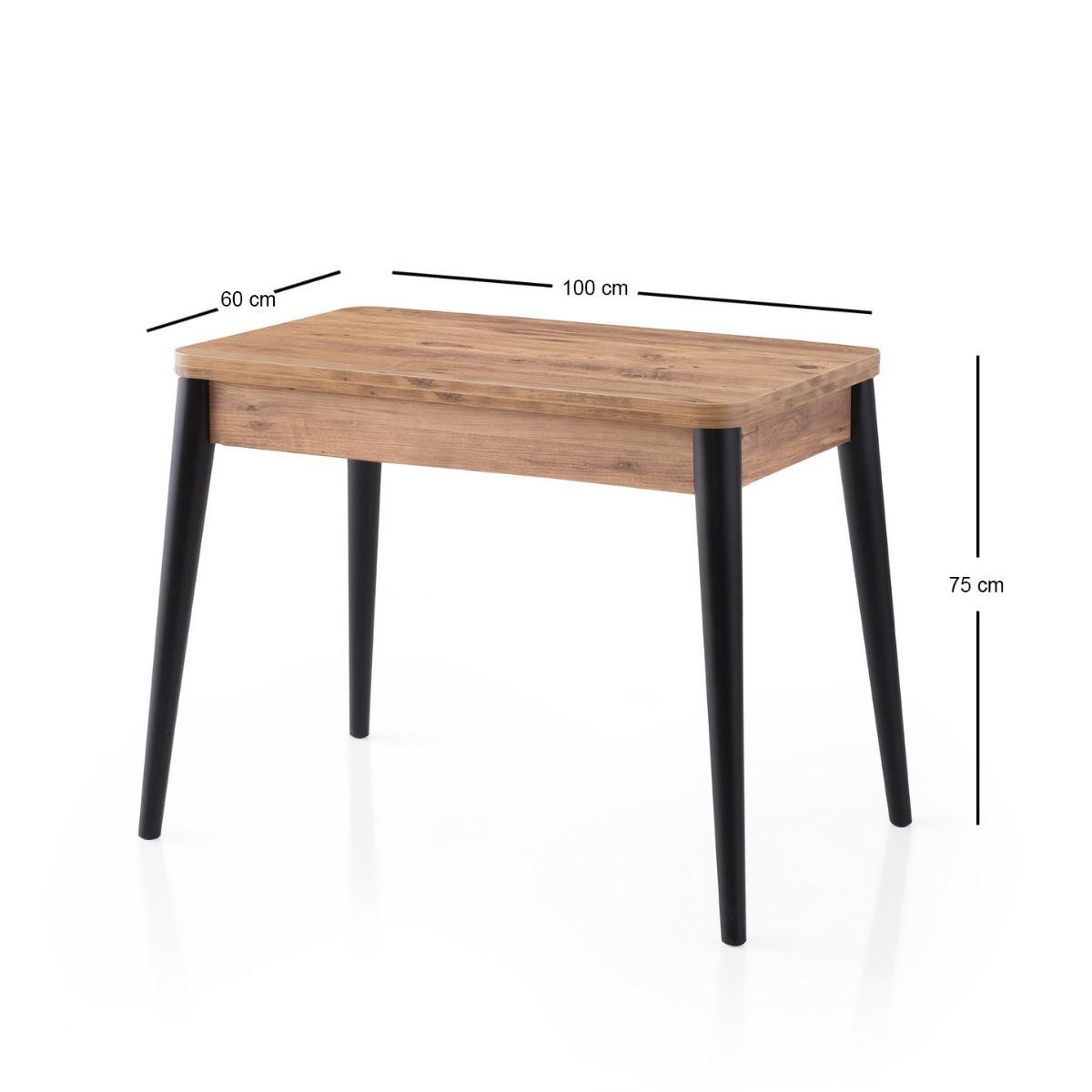 TISCH dekor atlantik-kiefer und schwarz - dolunay 100/60/75 cm - Eschefarben, Holzwerkstoff (65/60/75cm) - Calicosy