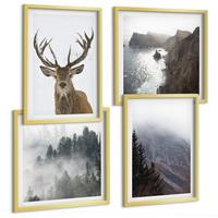 BILDER SET 4er Set - 50x50 cm & 40x60 cm Goldrahmen - Berglandschaft Nebel Hirsch - Goldfarben, Kunststoff (50/50cm) - TULUP