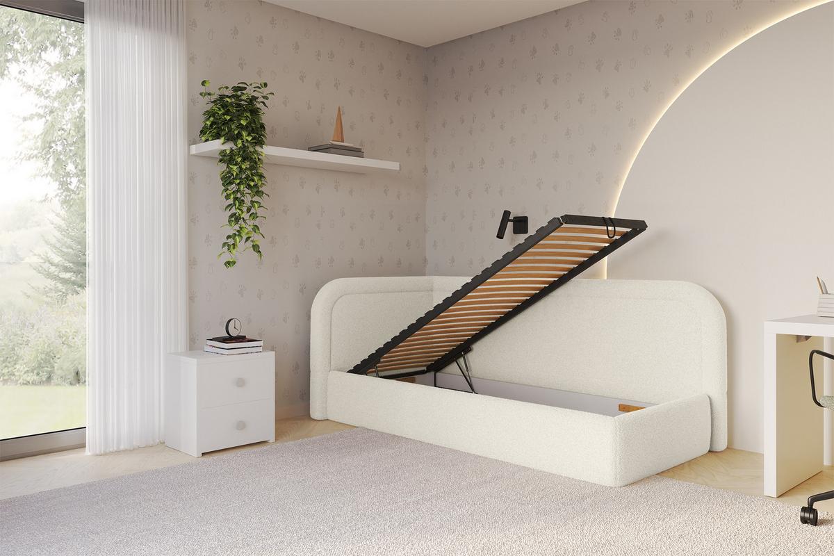 EINZELLBETT Jugendbett mit Bettkasten, Rechts - JOVY 90x200 Beige - Perlmutt, Holzwerkstoff/Textil (90/200cm) - ALTDECOR