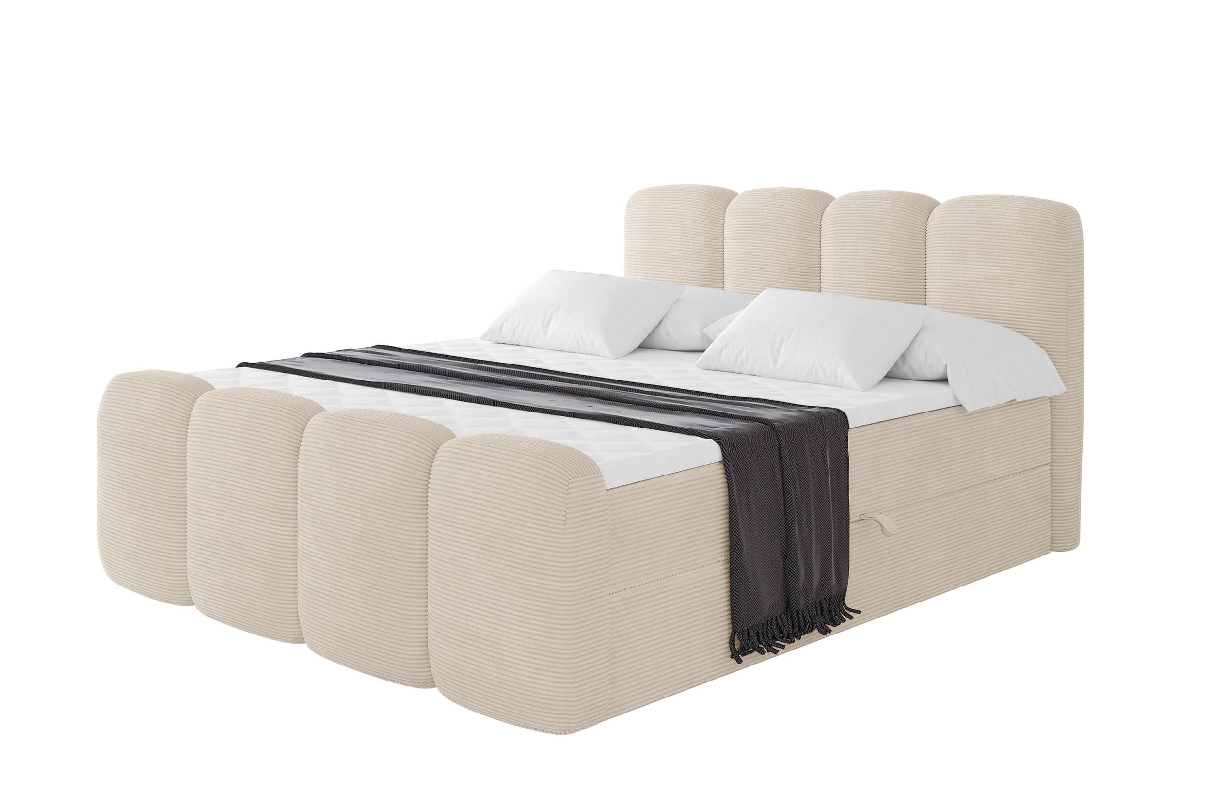 BOXBETT mit Matratze H4 und Lattenrost - NINA-Z - 180x200 cm Poso - Beige - Ecru, Holzwerkstoff (180/200cm) - ALTDECOR