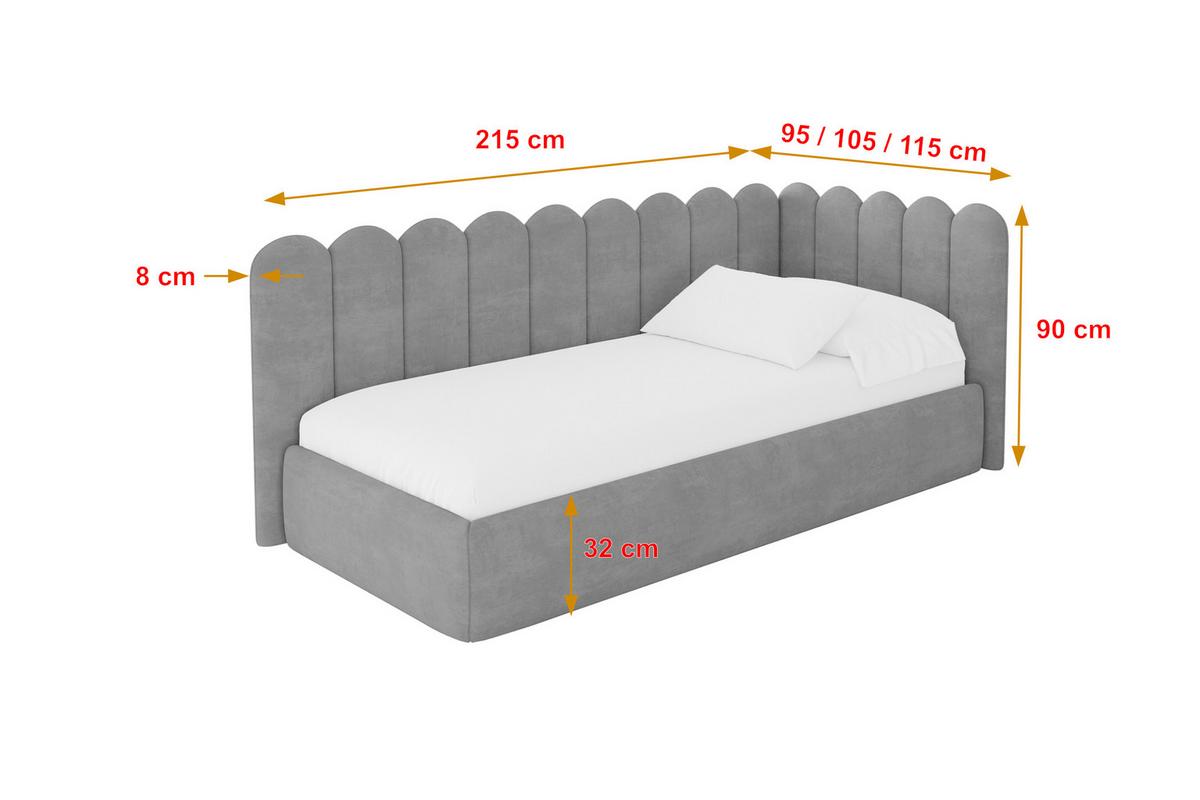 EINZELLBETT Jugendbett mit Bettkasten und Matratze H3/H4, Links - ARTY 100x200 Grau - Hellgrau, Holzwerkstoff/Textil (100/200cm) - ALTDECOR