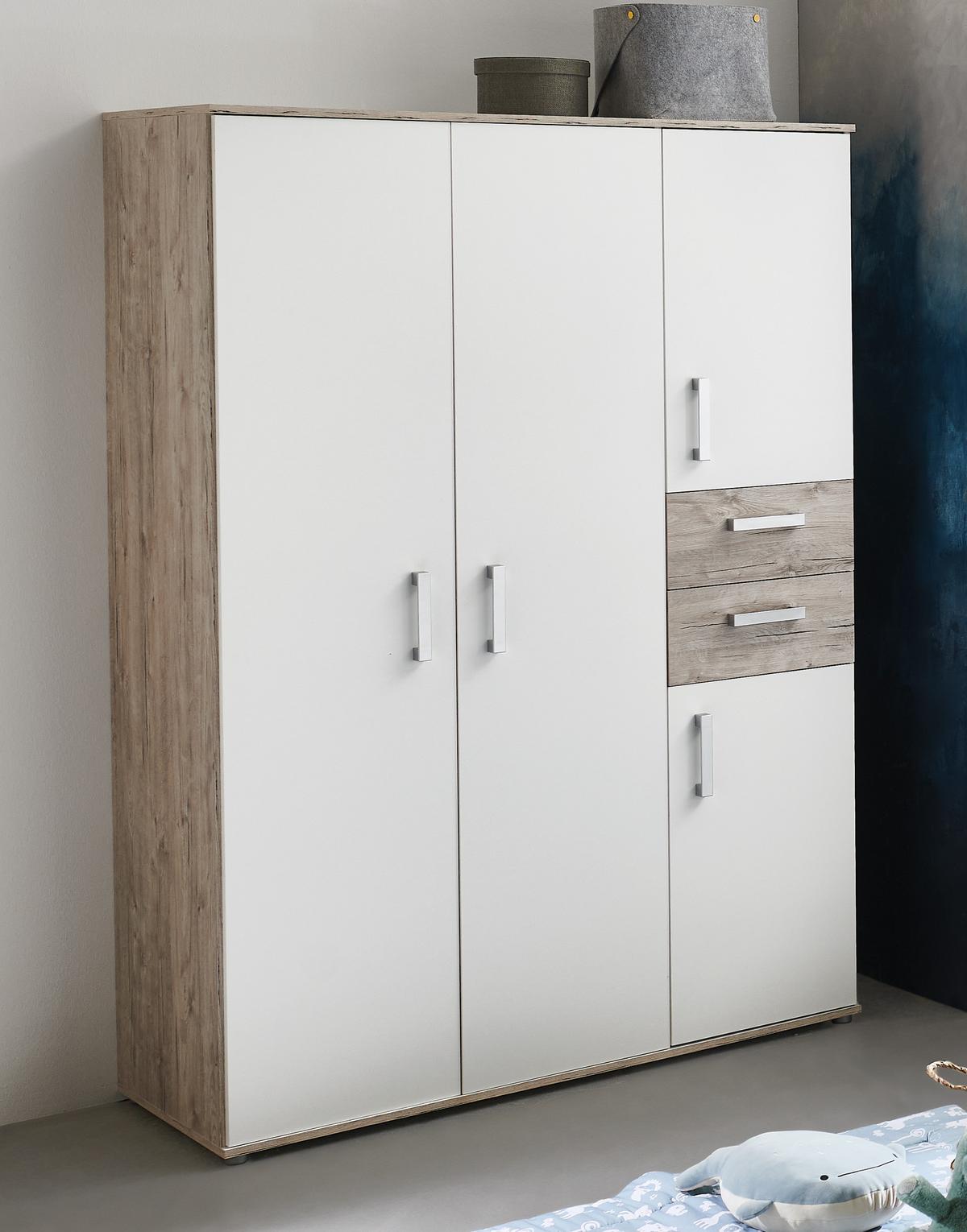 KLEIDERSCHRANK Bente 4-türig Weiß /Eiche - Eichefarben/Silberfarben, Holzwerkstoff/Kunststoff (130/188/54cm) - arthur berndt