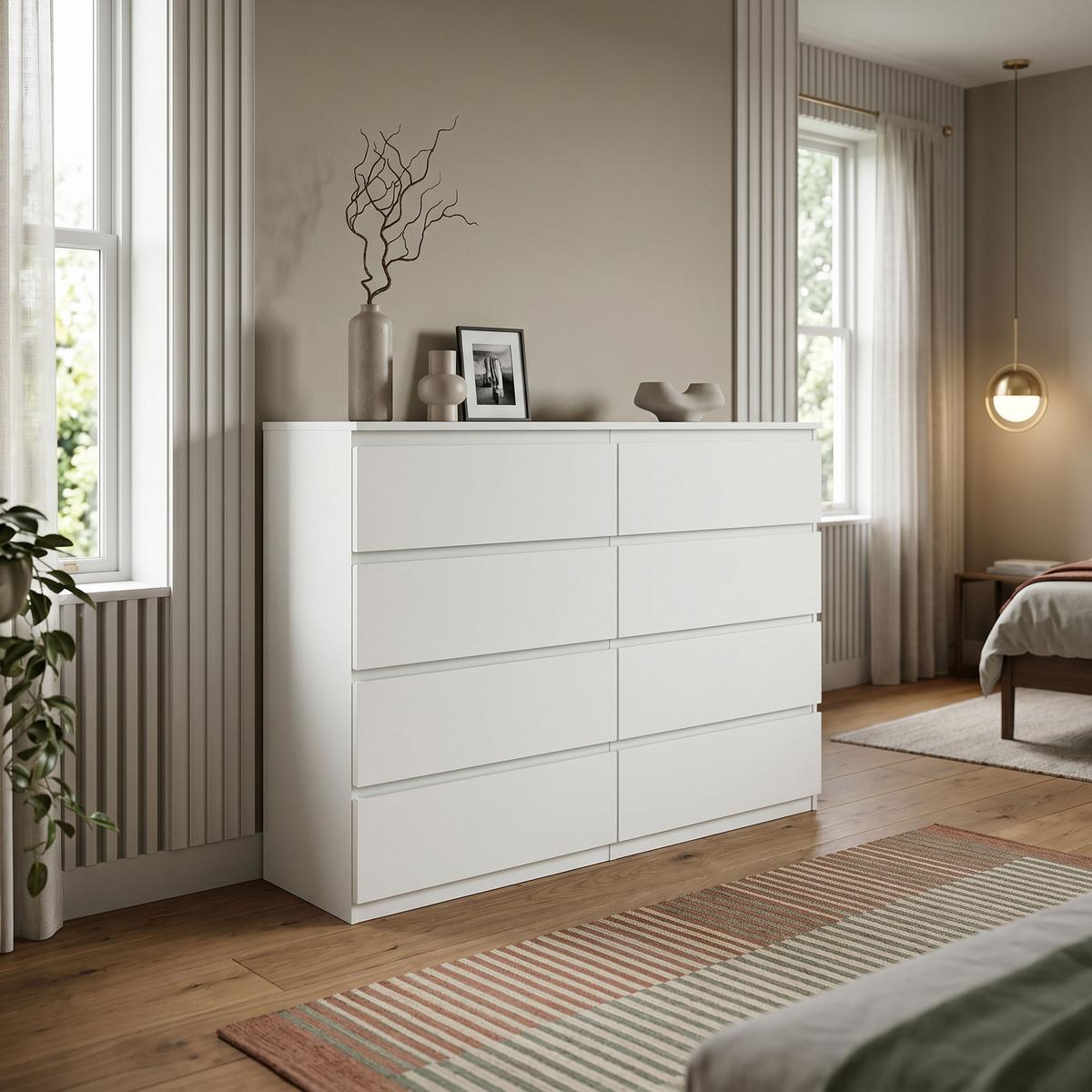 KOMMODE NUDO 138,5/101,5/39cm mit 8 Schubladen Türen Weiß - Weiß, Holzwerkstoff (138.5/101.5/39cm) - MASSENO