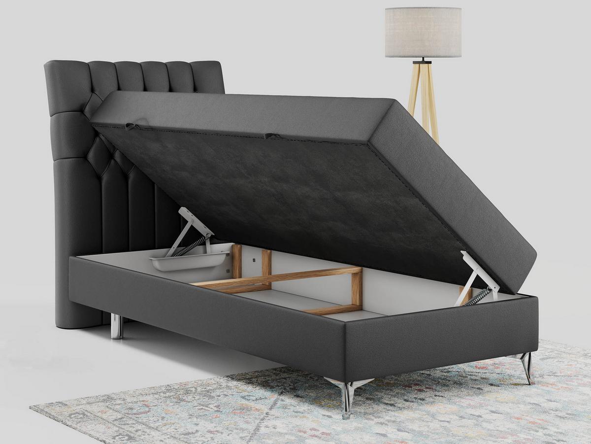 BOXBETT MILEN 90/200 Dunkelgrau Kunstleder - H4 - Links Seite - Dunkelgrau, Holz/Textil (90/200cm) - MKS