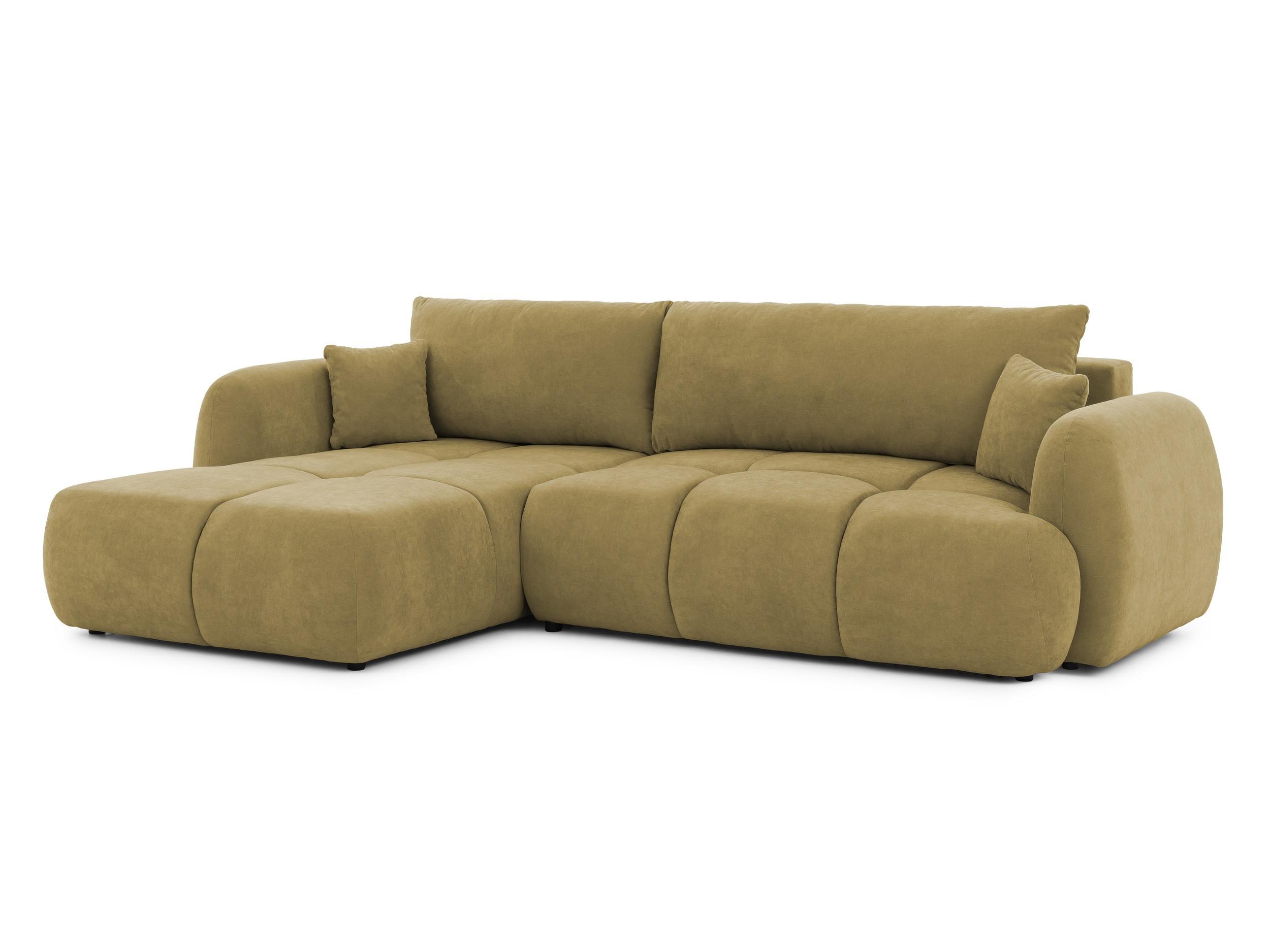 ECKSOFA Loretto aus natürlichem Grün Webstoff mit Schlaffunktion, Bettkasten und tiefen Steppungen in Bubble-Optik - Schwarz/Grün, Holz/Kunststoff (180/275cm) - S-Style