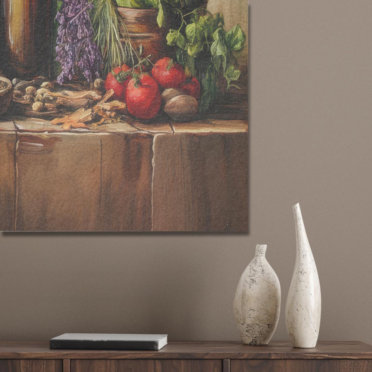 AKUSTIKBILD Stilleben - Kräuter - Gewürze - Früchte - Farbenfroh Akustikpaneele 90x90 cm - Grün, Kunststoff (90/90/0.9cm) - MuchoWow