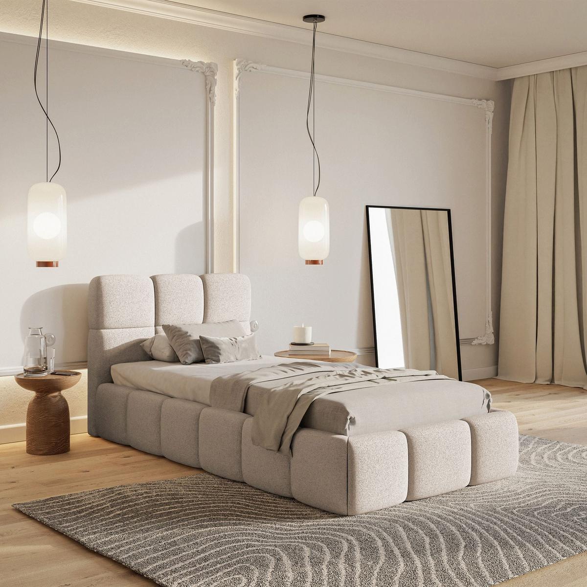 POLSTERBETT Cloudy Hellbeige Chenille, 90x200 cm - Ecru/Schwarz, Kunststoff/Textil (90/200cm) - Selsey