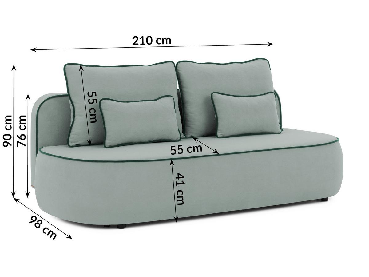 KINDERSOFA Vero im modernen und abgerundeten Design mit Schlaffunktion und Bettkasten aus Blaugrau Plüschstoff mit petrolfarbener Paspel - Blaugrau/Schwarz, Holz/Kunststoff (210/90/98cm) - S-Style Möbel