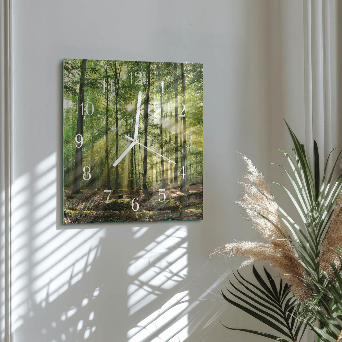WANDUHR aus Glas 30x30 cm - Waldnatur - Grün, Glas (30/30/0.4cm) - TULUP