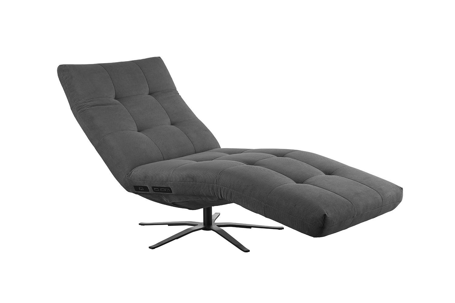 RELAXLIEGE LETICIA Anthrazit Cord Drehbar (360°), Relaxfunktion - Anthrazit/Schwarz, Textil/Metall (82/115/156cm) - KAWOLA