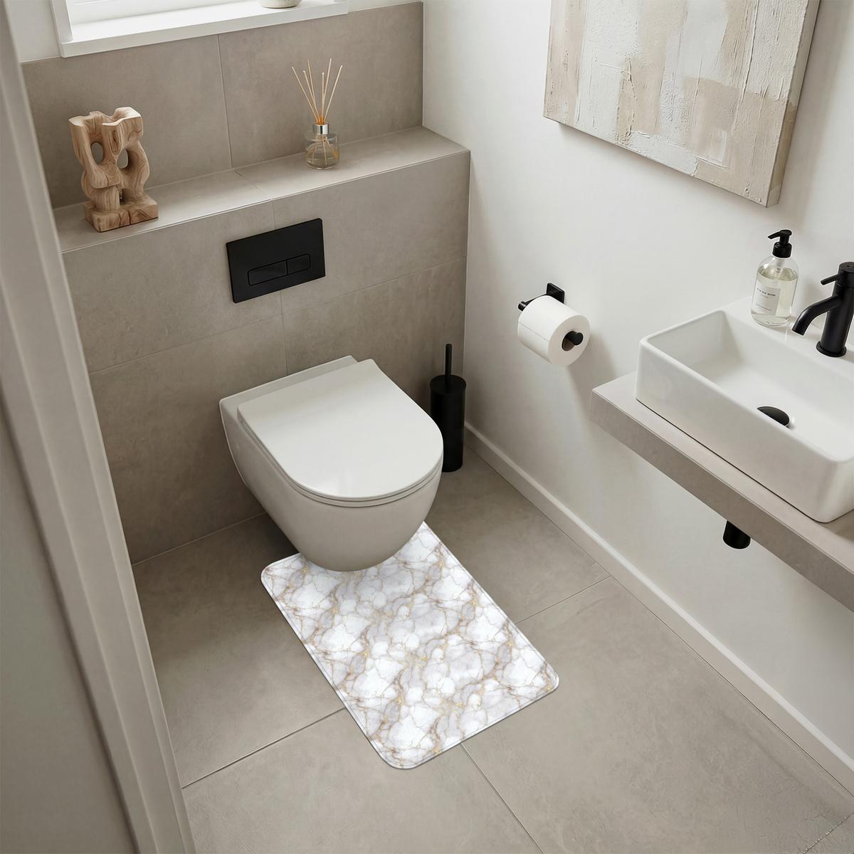WC-VORLEGER Weiß - Gold - Marmor - Grau WC Teppich 40x60 cm - Weiß, Textil (40/1cm) - OnlyWow