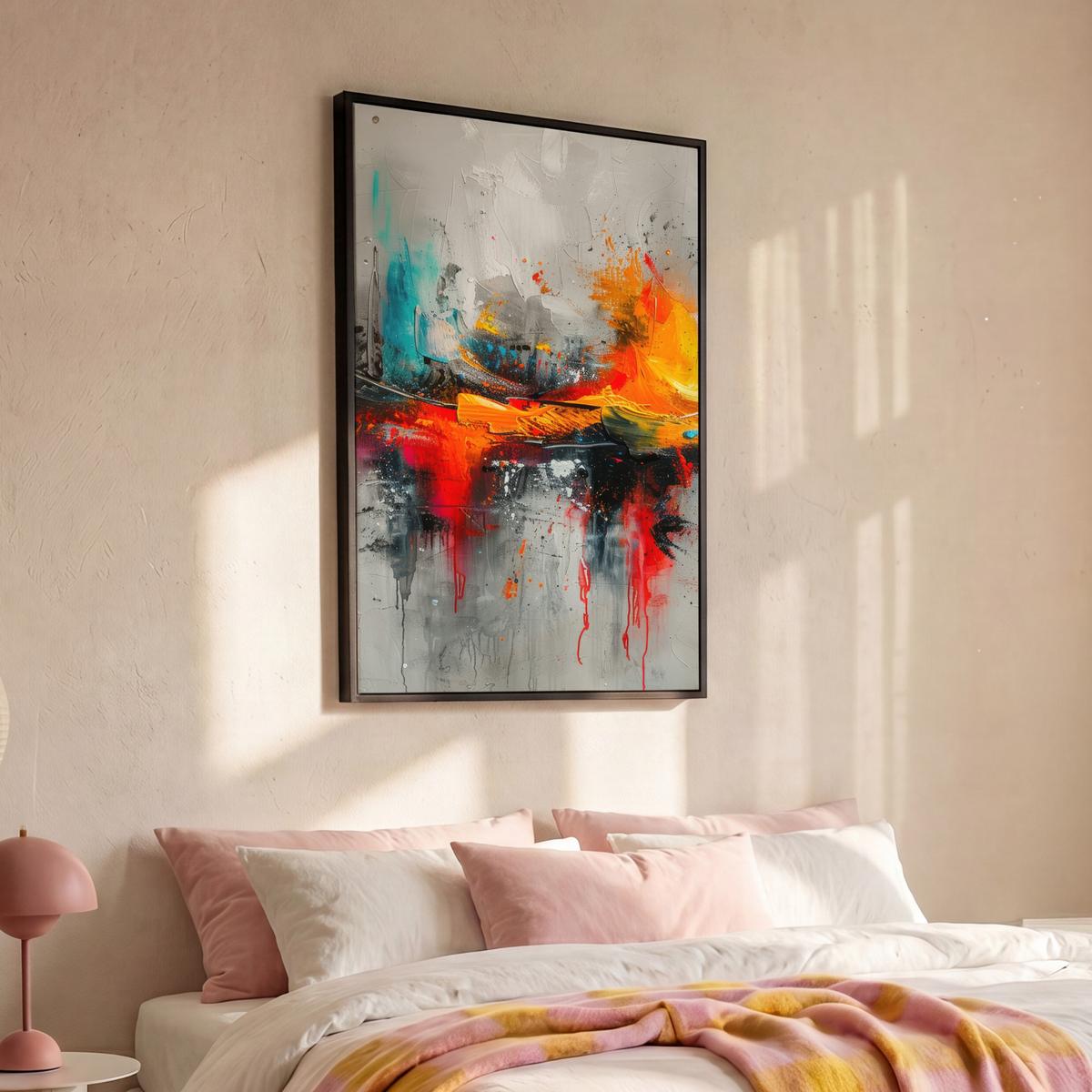 LEINWAND Bilder mit Rahmen - Moderne Kunst - Orange - Grau - Abstrakt - 100x150 - Hellgrau, Textil (100/150cm) - MuchoWow