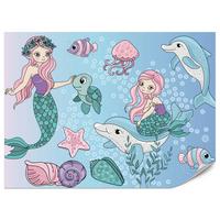 FOTOTAPETE für Kinderzimmer Meerjungfrauen Delfine Fische Muscheln Qualle Schildkröte 350x256 - Multicolor, Papier (350/256cm) - Muralo
