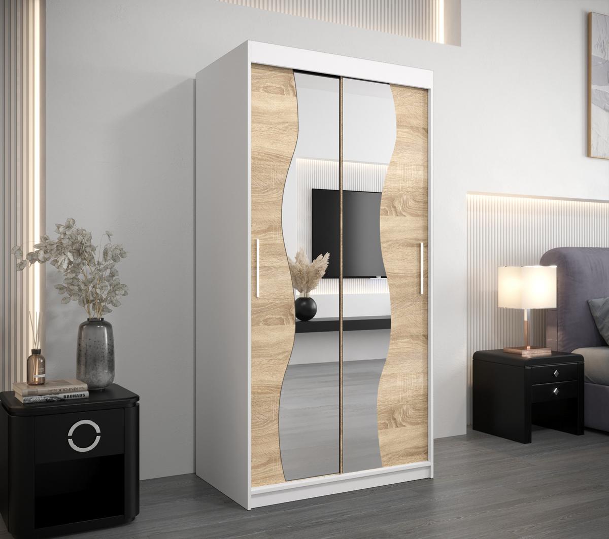 SCHWEBETÜRENSCHRANK 200/100/62 2-türig - Silberfarben/Weiß, Holz/Kunststoff (100/200/62cm) - MÖBEL KRYSPOL
