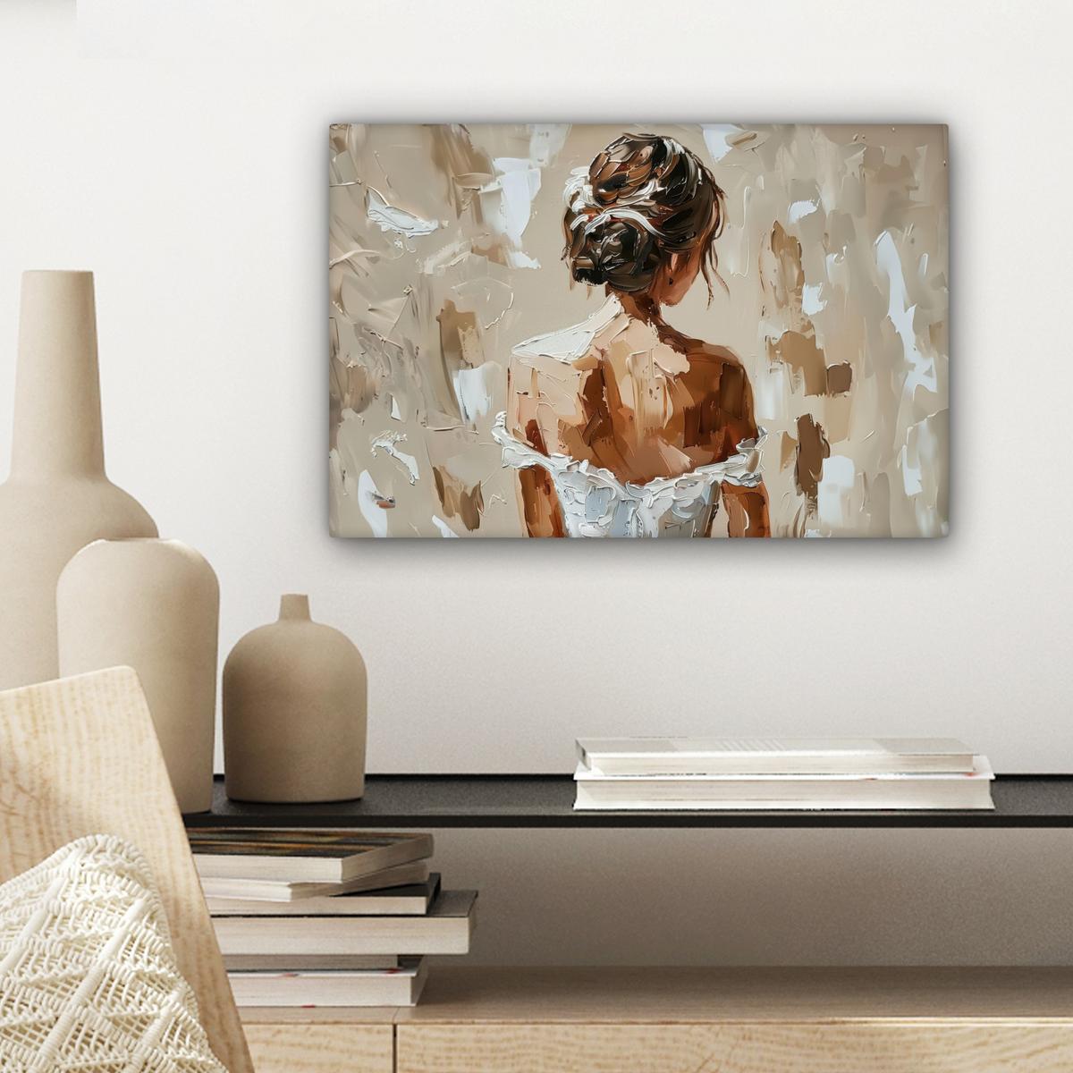 LEINWANDBILD Frau - Farbe - Abstrakt - Beige - Modern Deko Schlafzimmer 30x20 cm - Sandfarben, Textil (30/20cm) - MuchoWow