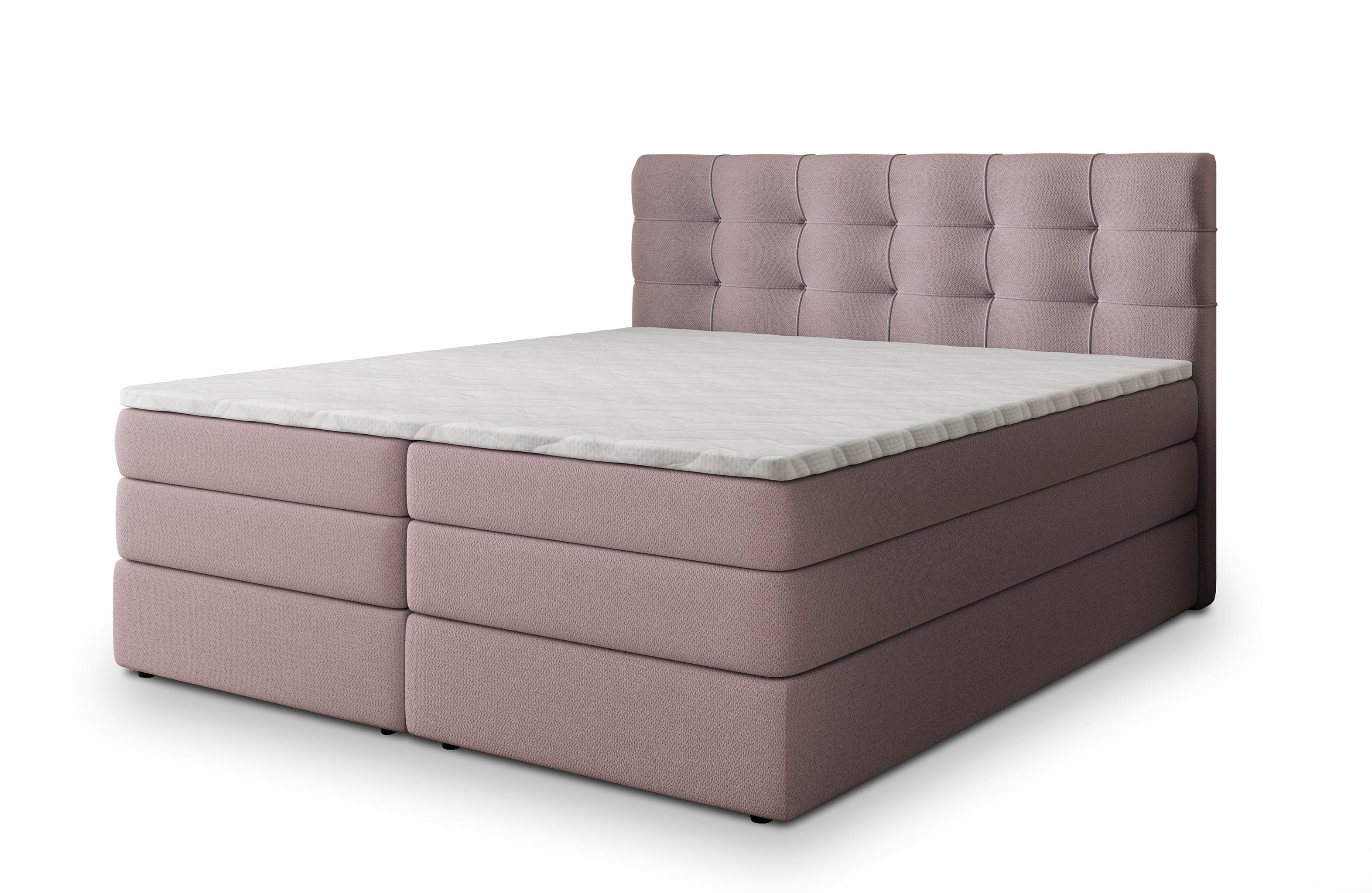 BOXSPRINGBETT AREZI 140x200 cm mit Matratze und Topper - Rosa - Rosa, Holz (140/200cm) - MASSENO