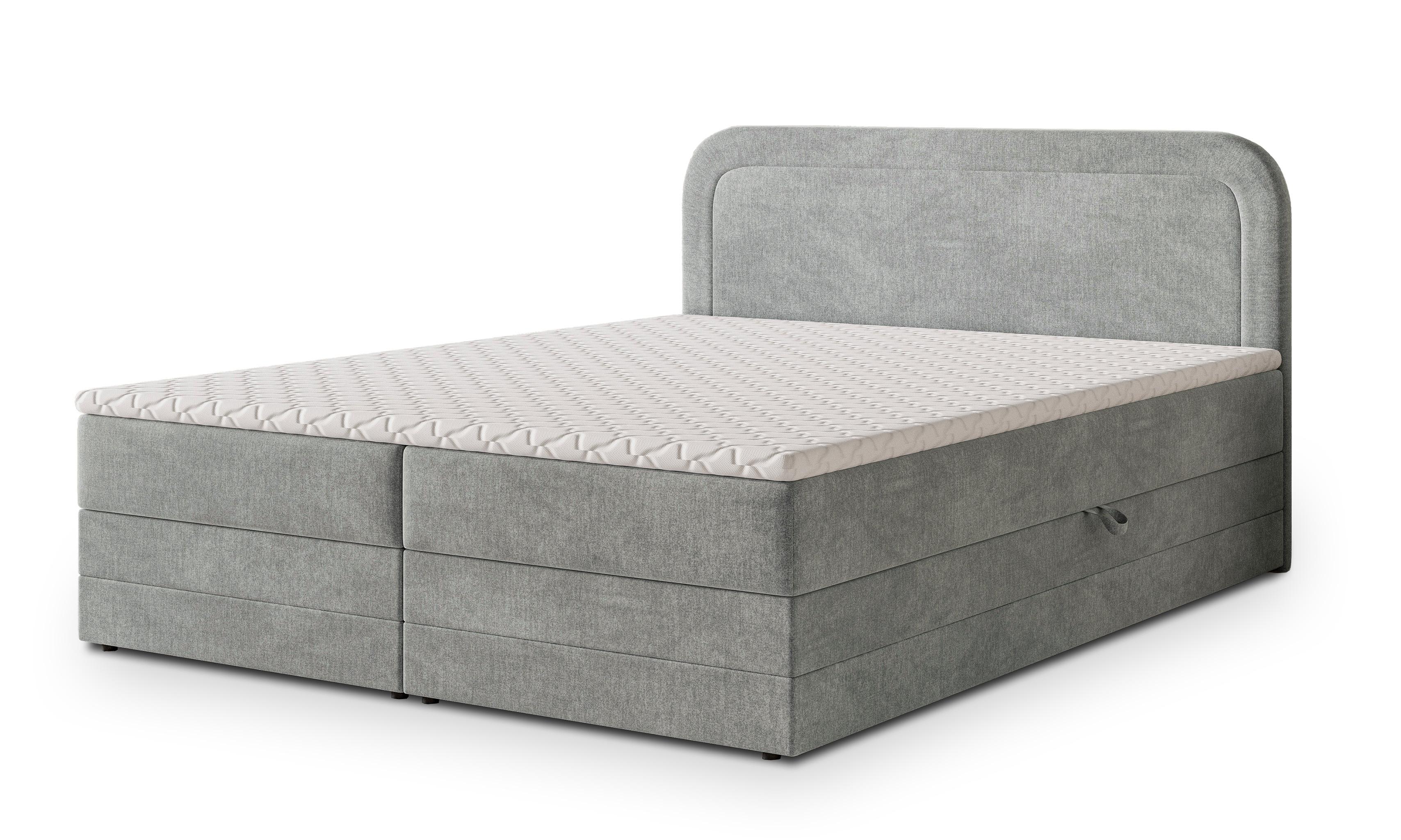 BOXBETT ARMEL 160x200 cm mit Matratze und Topper - Hellgrau - Hellgrau, Holz (160/200cm) - MASSENO