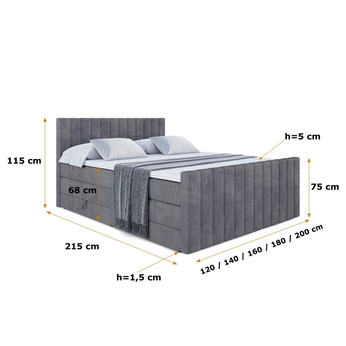 BOXSPRINGBETT EDITA-Z KING - 180x200 - H3/H4 - Dunkelgrau - Dunkelgrau, Holzwerkstoff (180/200cm) - ALTDECOR