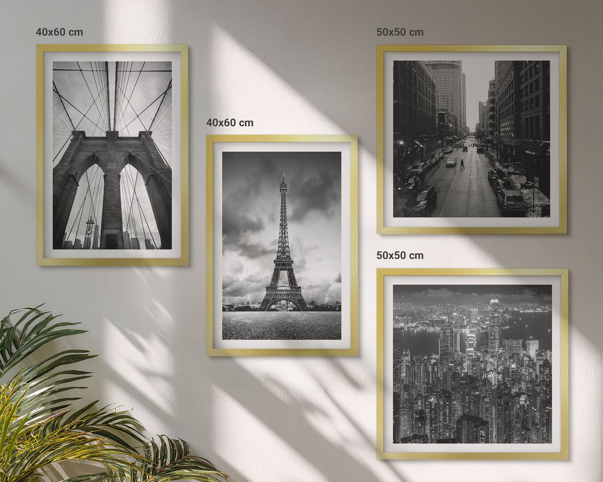 BILDER SET 4er Set - 50x50 cm & 40x60 cm Goldrahmen - Monochromatische Brückentürme - Goldfarben, Kunststoff (50/50cm) - TULUP