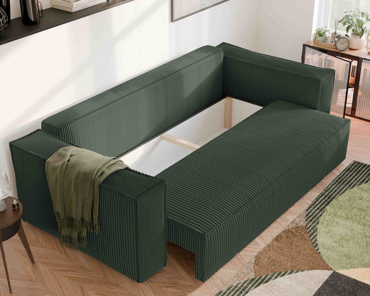 SOFA mit Schlaffunktion und Bettkasten, Grün - Grün, Holzwerkstoff/Textil (240/84/105cm) - Idohome