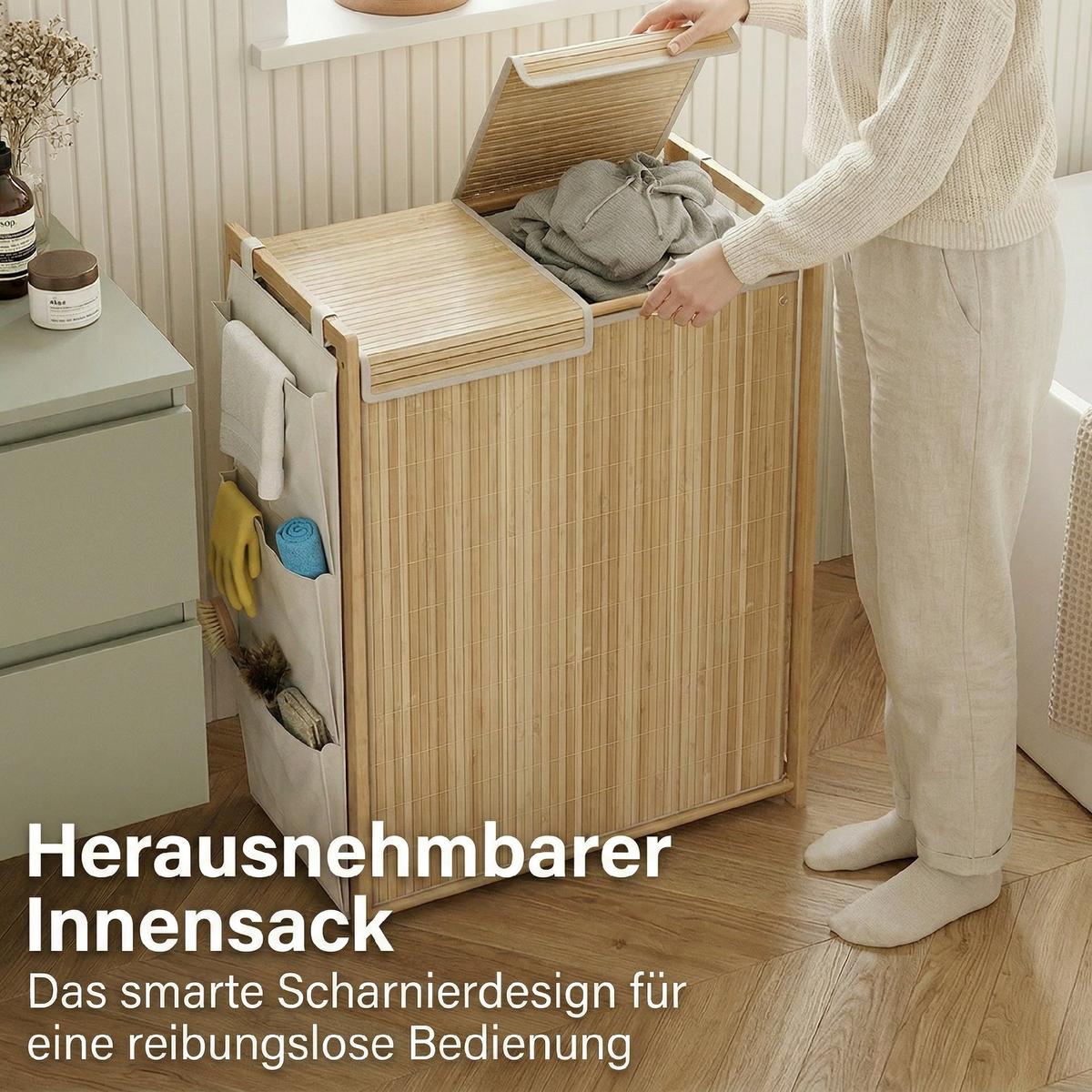 WÄSCHESAMMLER Bambus Naturholz - Naturfarben, Naturmaterialien (33/78/63cm) - HOMCOM