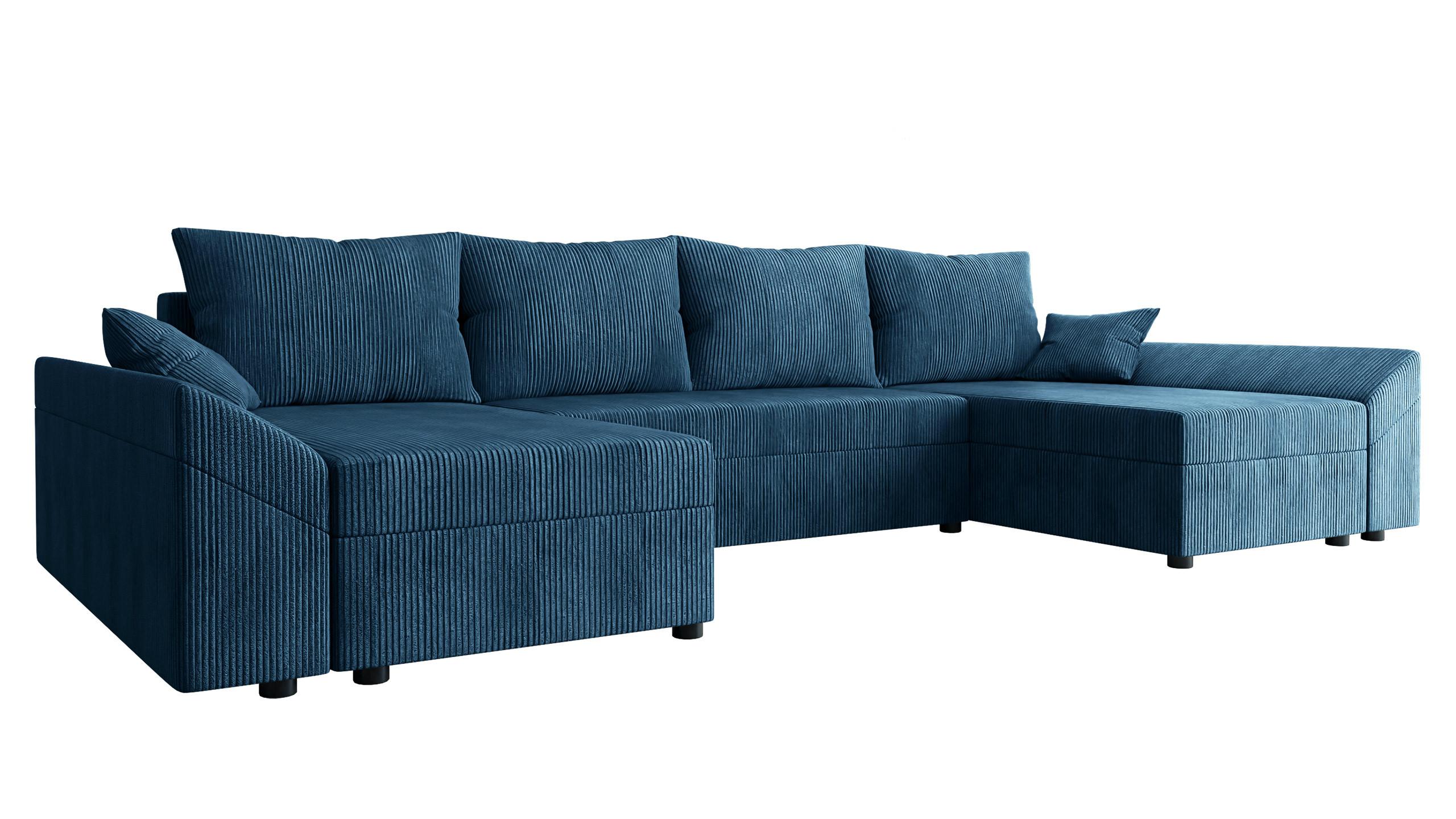 WOHNLANDSCHAFT Dante U Cord - Blau/Schwarz, Holz/Kunststoff (310/82/140cm) - MIRJAN24