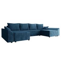 WOHNLANDSCHAFT Dante U Cord - Blau/Schwarz, Holz/Kunststoff (310/82/140cm) - MIRJAN24