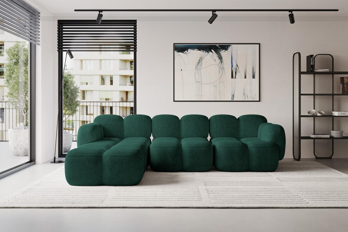 ECKSOFA modulares Sofa Links Miko-L2 302x205x75 Grün Velours - Schwarz/Grün, Holzwerkstoff/Kunststoff (302/205cm) - ALTDECOR