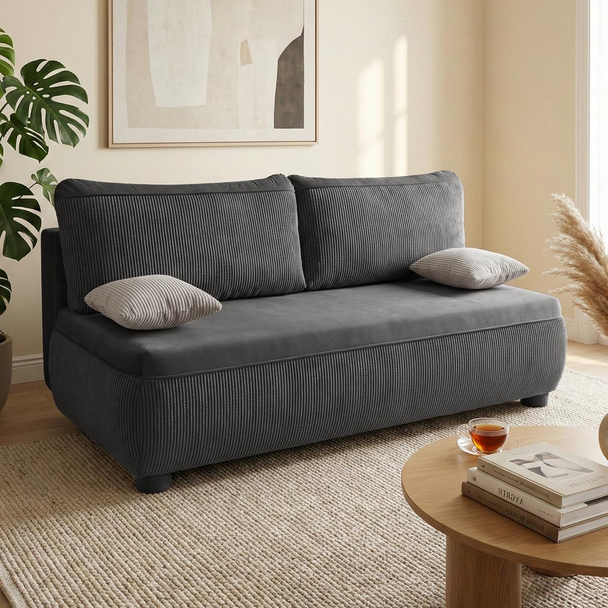 SCHLAFSOFA Aida 3-Sitzer mit Schlaffunktion, Grau - Grau, Textil (211/88/93cm) - Beautysofa