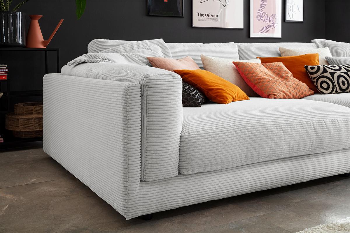 BIG SOFA RAINA Hellgrau Cord - Hellgrau/Schwarz, Kunststoff/Textil (294/85/150cm) - KAWOLA