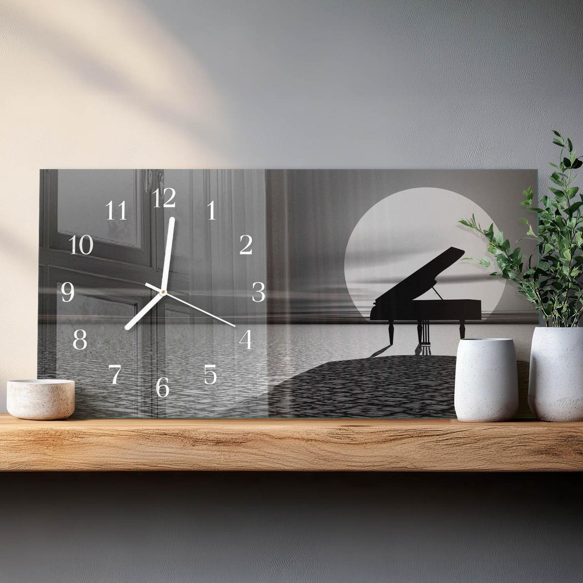 WANDUHR aus Glas 60x30 cm - Klavier - Schwarz, Glas (60/30/0.4cm) - TULUP