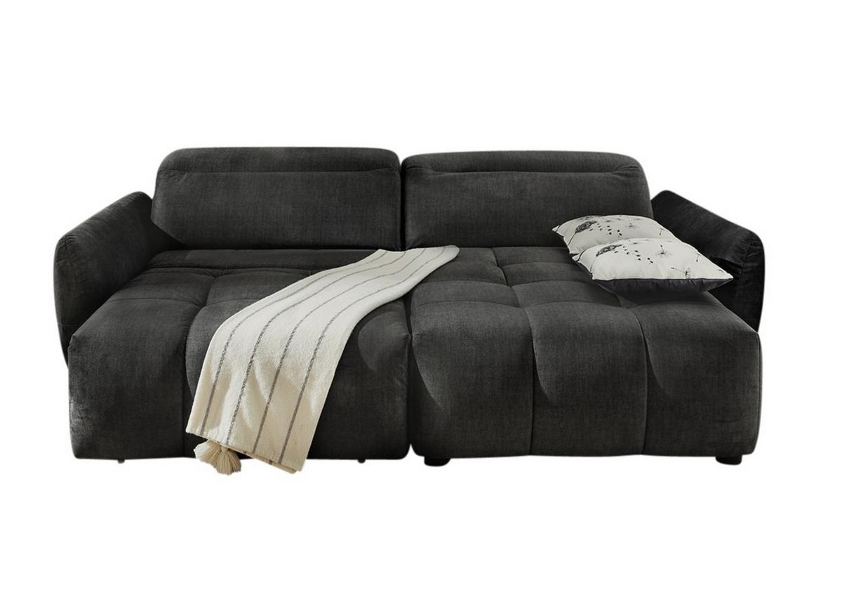 ECKSOFA mit elektrischer Sitztiefenverstellung, Kopflehnen verstellbar, USB-C und -A Ladefunktion B260/T191/H106 cm, Velours Anthrazit Schwarz / 15406 - Multicolor/Schwarz, Kunststoff/Textil (260/191cm) - luma-home