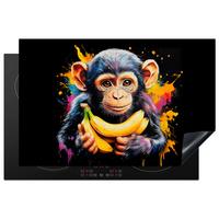 HERDABDECKPLATTE Affe - Graffiti - Farbenfroh - Bananen - Modern Induktionsschutz 80x52.2 cm - Gelb, Kunststoff (80.2/52.2/0.2cm) - MuchoWow