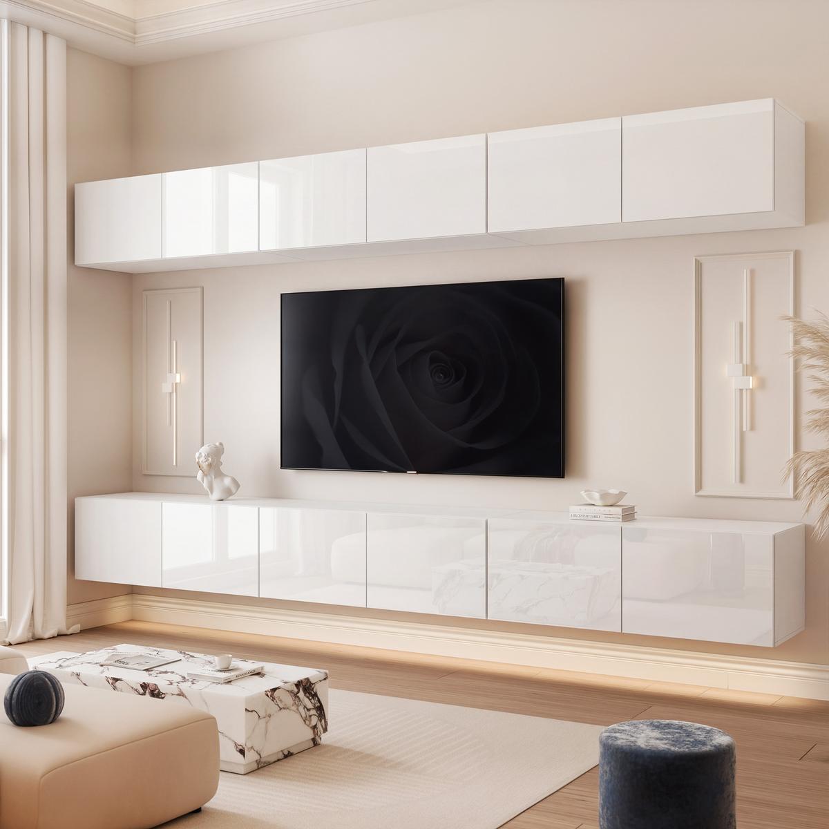 TV-LOWBOARD ANGEL V mit LED-Beleuchtung, 300 cm Weiß Hochglanz - Weiß Hochglanz, Holzwerkstoff (300/36/40cm) - Idohome
