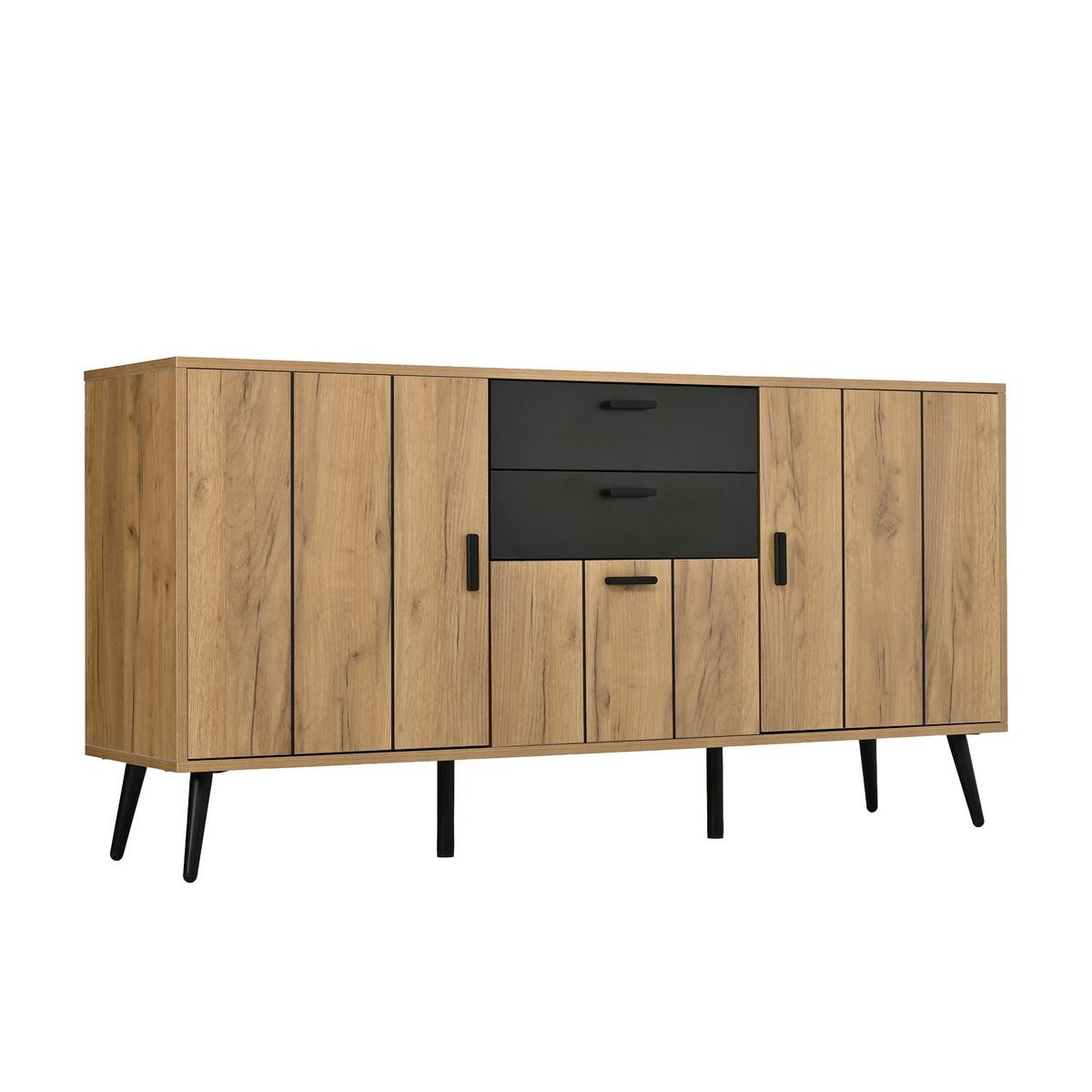 SIDEBOARD 140cm Holz/Schwarz mit 2 Schubladen, 3 Türen & 7 Fächern - Naturfarben, Holzwerkstoff (140/67/35cm) - Urban Meuble
