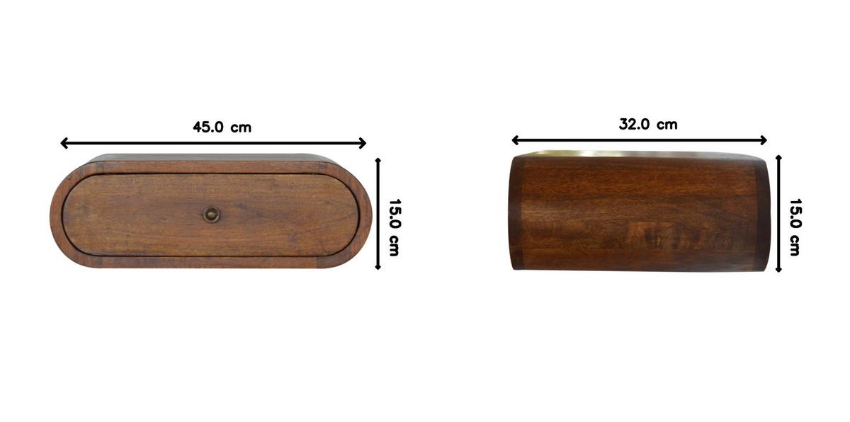 NACHTTISCH - Wandmontierter runder Kastanien, 1 Schublade, Braun - Kastanienfarben/Messingfarben, Holz/Metall (45/6.2/32cm) - Artisan Furniture