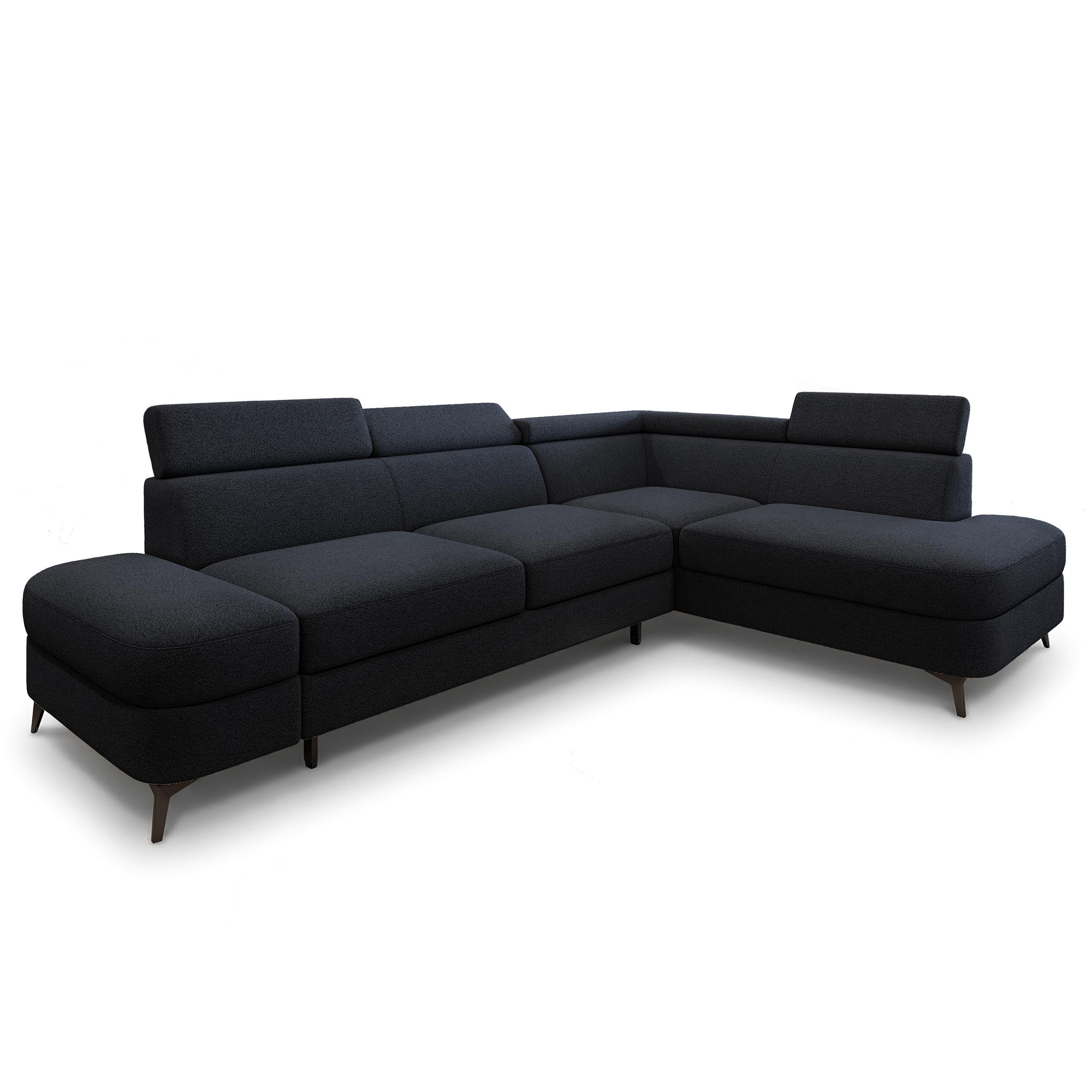 ECKSOFA AVISE Q R-S Schwarz Boucle-Stoff mit Schlaffunktion - Schwarz, Holzwerkstoff/Textil (268/195cm) - MASSENO