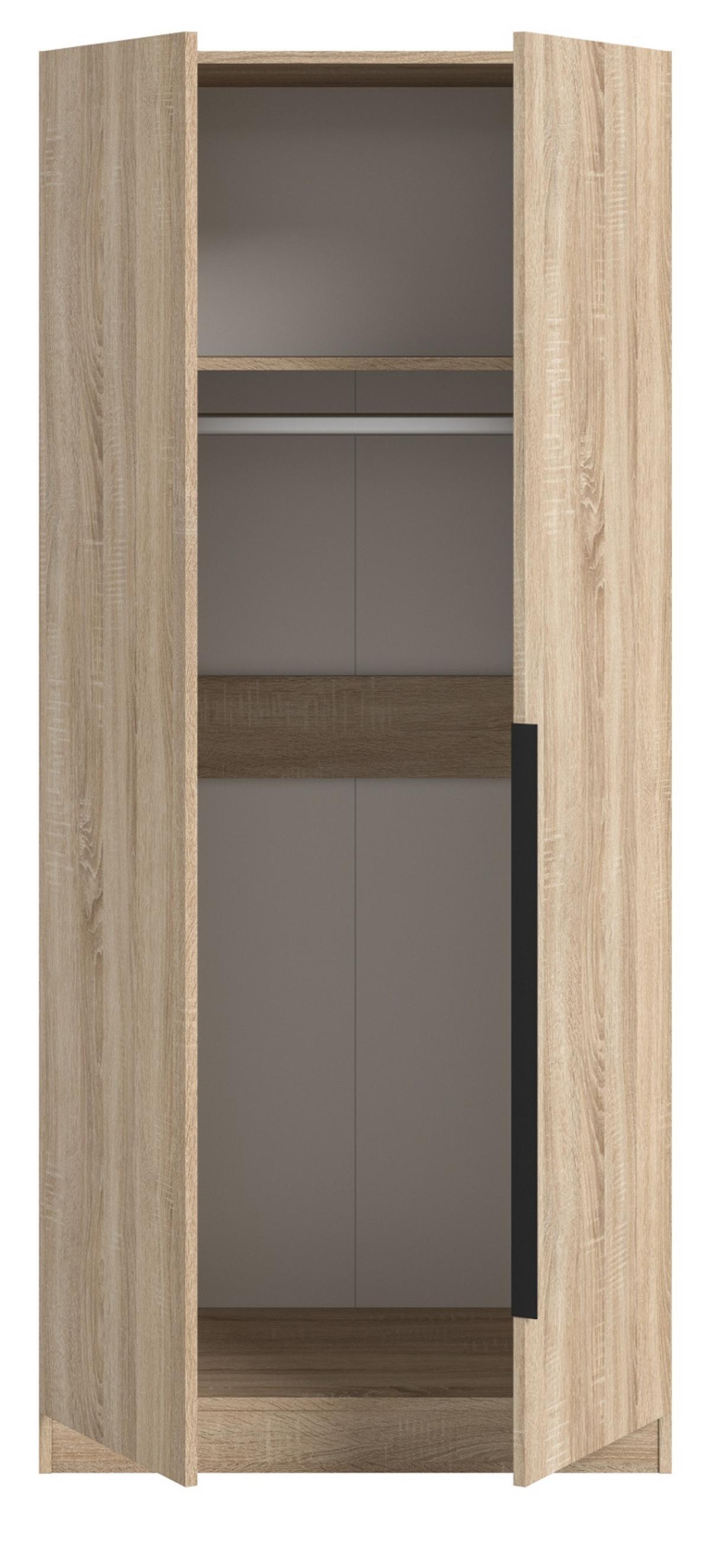 KLEIDERSCHRANK Eiche Sonoma 2-türig 80 x 181 cm, Drehtürenschrank mit zusätzlichen Einlegeböden - Eichefarben/Schwarz, Holzwerkstoff/Kunststoff (80/181/52cm) - Inn.Furn