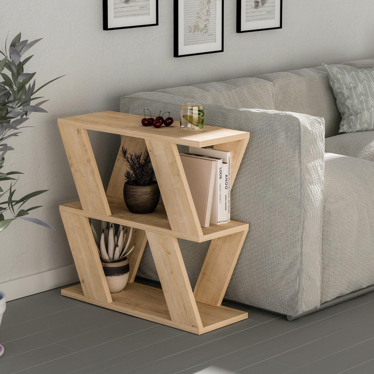 BEISTELLTISCH mit 3 Tabletts L60 cm - Lazena - Eichefarben, Holzwerkstoff (14/22/57cm) - Calicosy