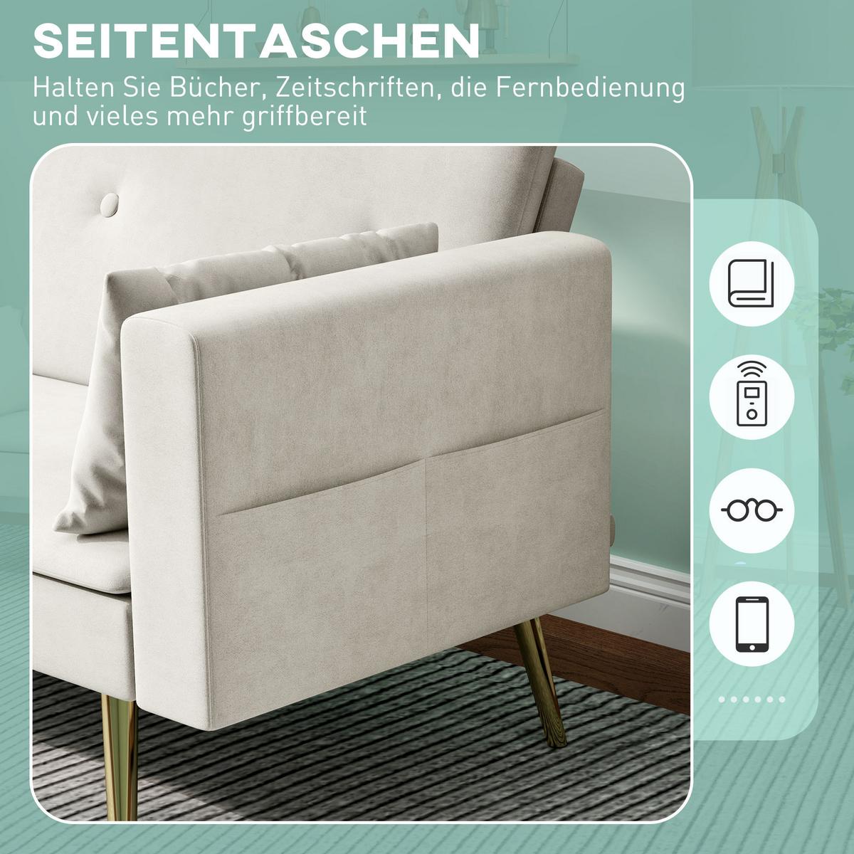 SCHLAFSOFA mit Verstellbar Rückenlehne, Beige - Beige, Textil (73/78.5/181cm) - HOMCOM
