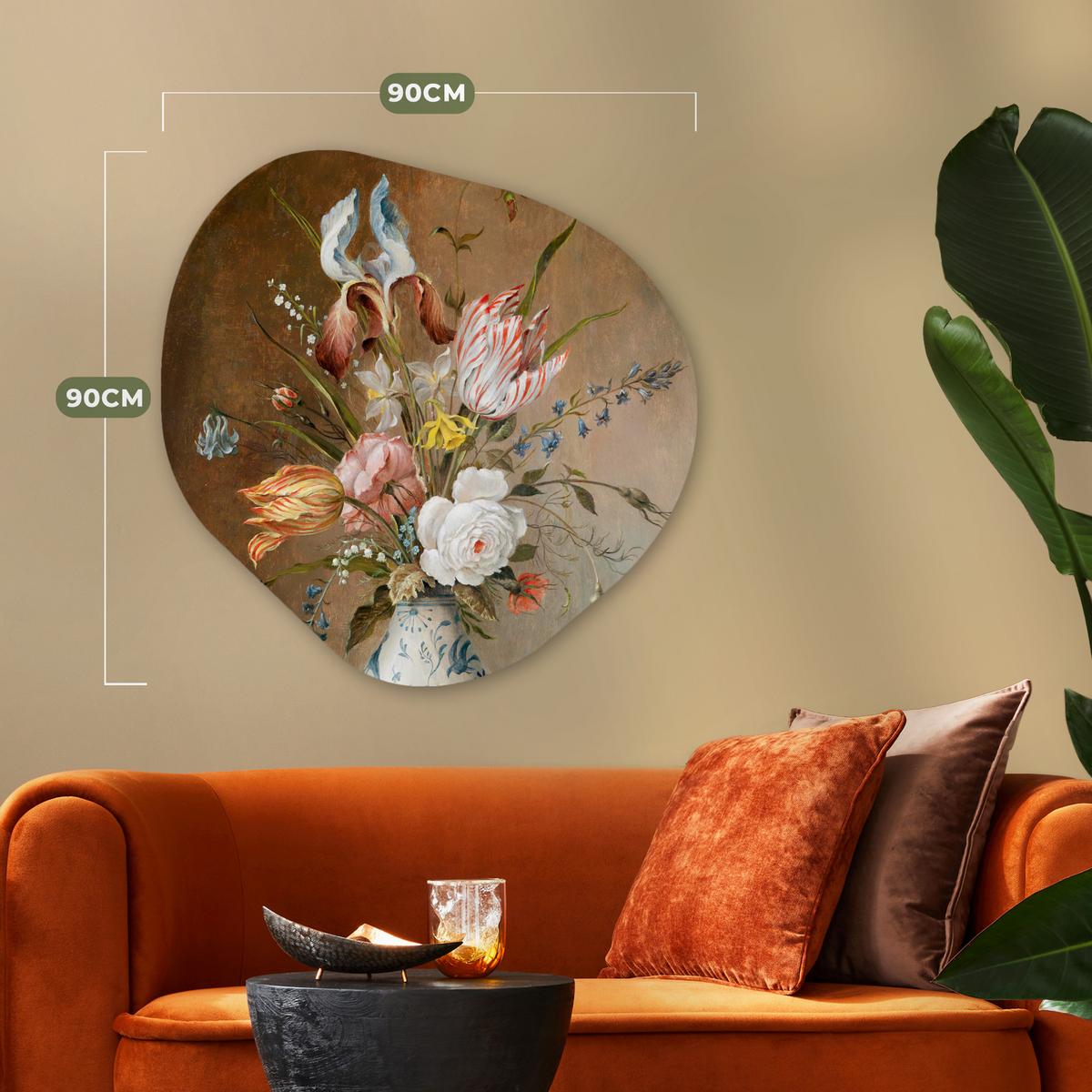 WANDBILD Stilleben mit Blumen - Balthasar van der Ast - Malerei Room Decor 90x90 cm - Sandfarben, Kunststoff (90/90cm) - MuchoWow