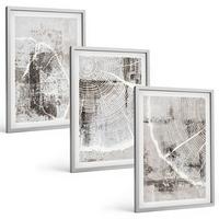 BILDER SET 3er Set - 40x60 cm Silberner Rahmen - Graue Holzmaserungsmuster - Silberfarben, Kunststoff (40/60cm) - TULUP