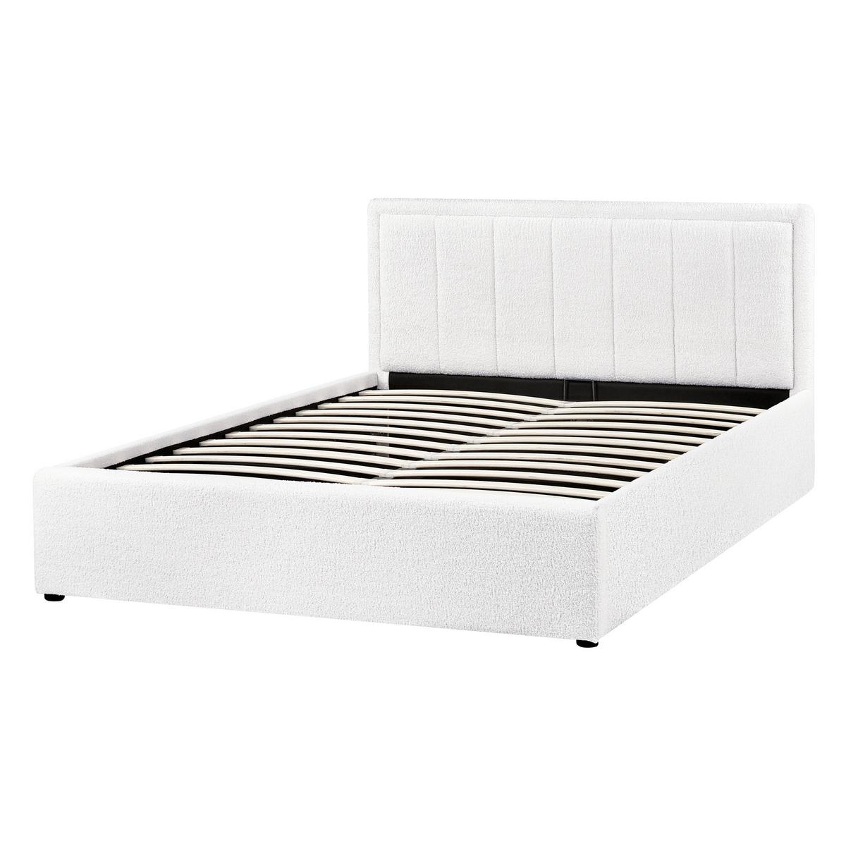 BETT mit Stauraum 140/200 cm Bouclé Weiß Montlaur - Weiß, Textil (140/200cm) - Beliani