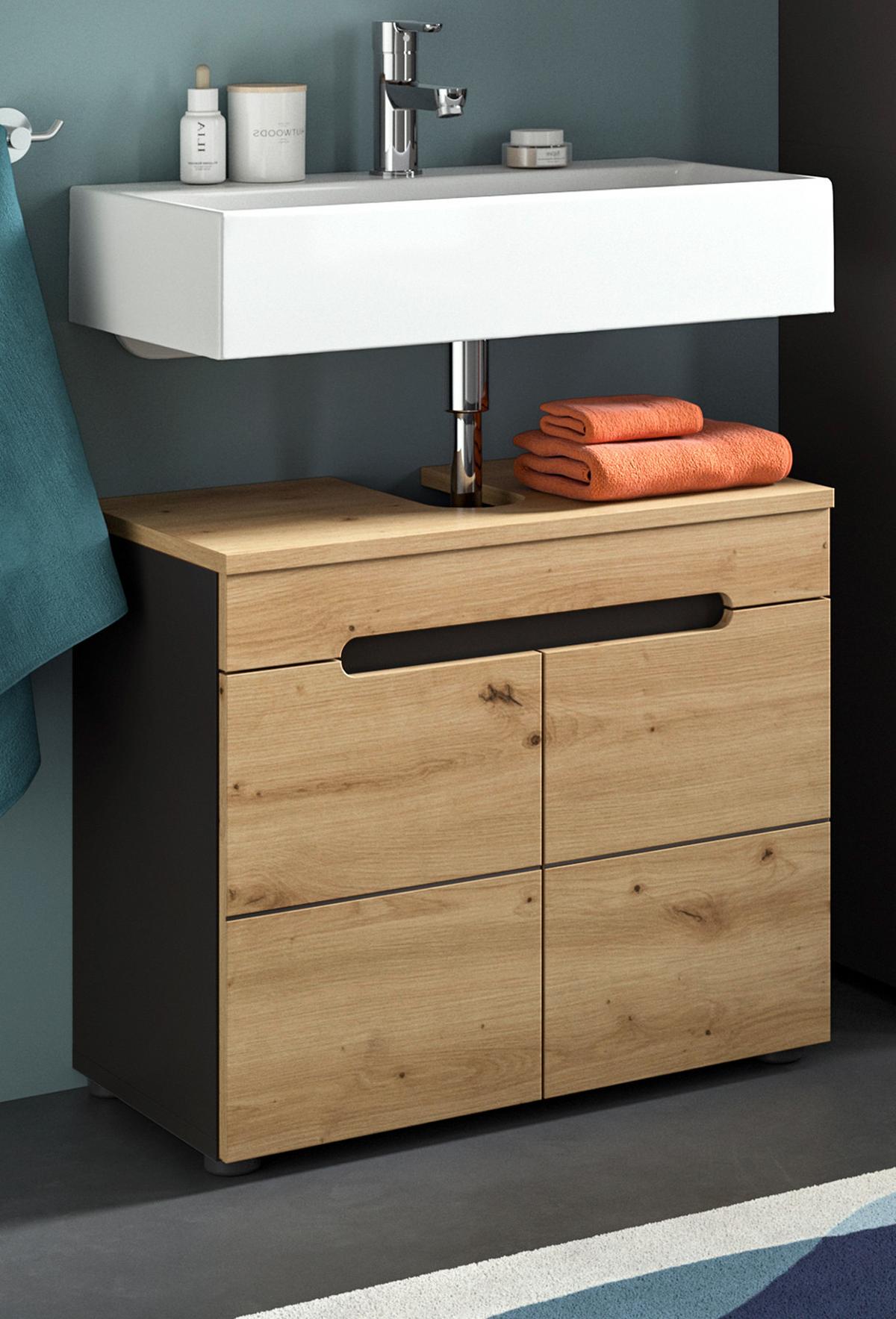 WASCHBECKENUNTERSCHRANK Eiche, grau 63 cm, Waschtisch mit Soft-Close - Eiche Artisan/Grau, Holz/Holzwerkstoff (63/55/34cm) - Inn.Furn