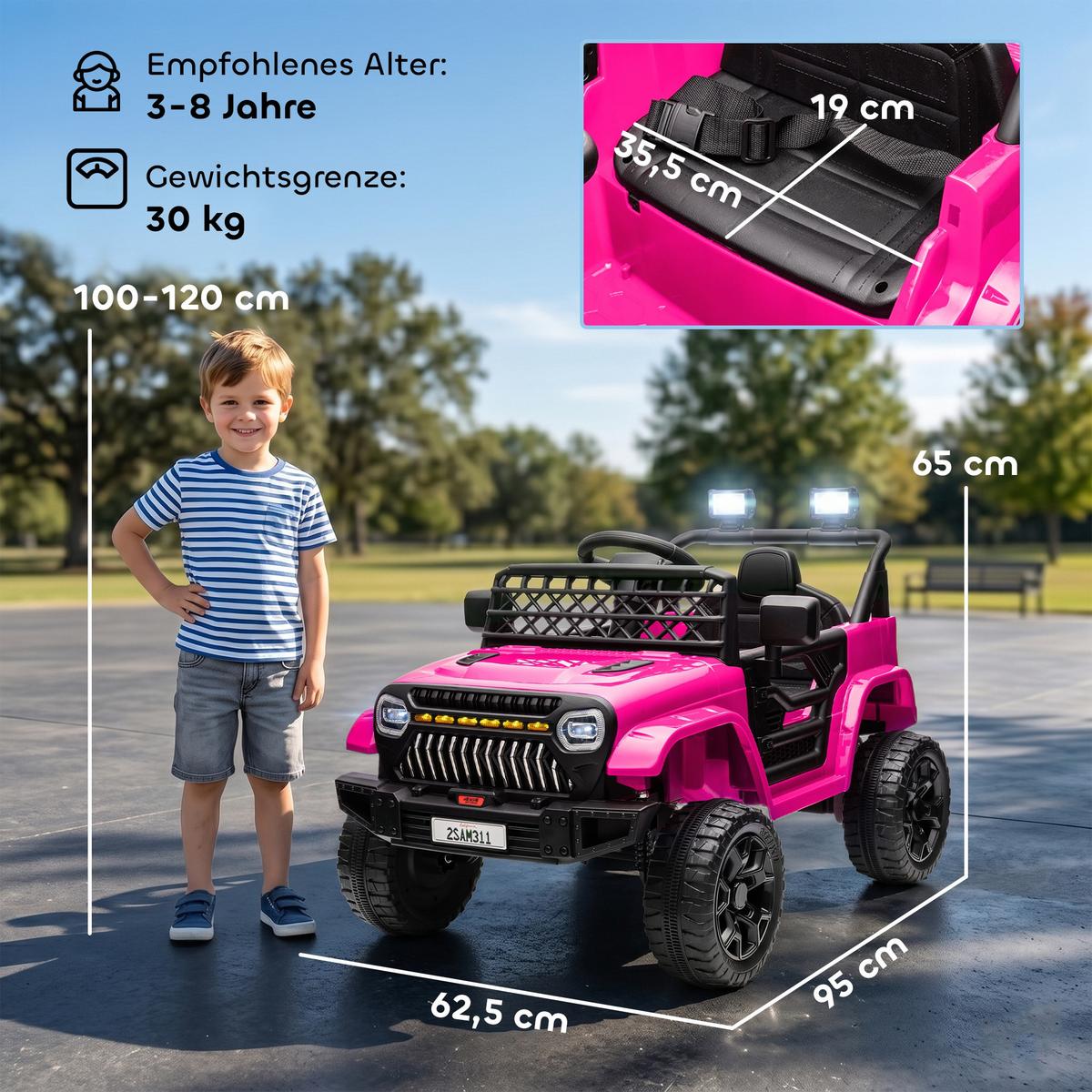 KINDER Elektroauto 12V Kinderauto Elektrisch mit 2,4 GHz Fernbedienung 2 Motor - Rosa, Metall (95/62.5/65cm) - AIYAPLAY